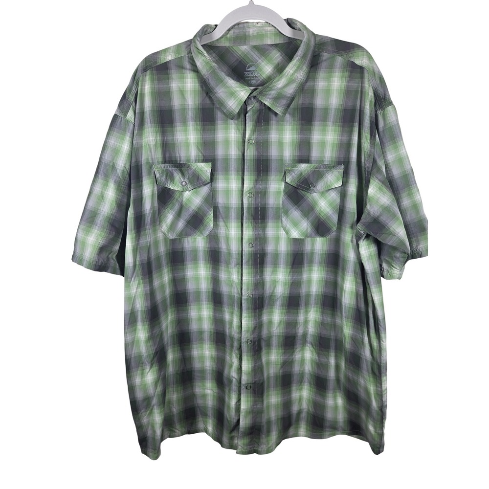 Zoic Mens XXL Green Plaid Short Sleeve Snap Front Mountain Bike Cycling Shirt